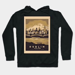 Vintage Retro Dublin Cityscape Art Sticker Hoodie